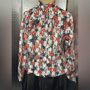 Ruby Rd. Red and Black Button Down Shirt with Sheer Cut Outs